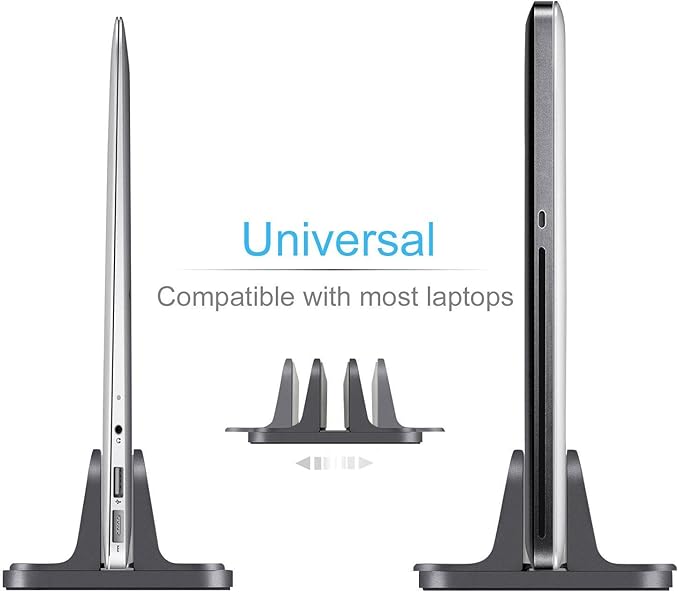 Vertical Laptop Stand for Desk [Adjustable] Sturdy Aluminum Dock Fits All Laptops (up to 20.3 inches) Space Saving, Modern Compact Holder, Compatible with MacBook Pro/Air, Surface, HP, Dell (Black)