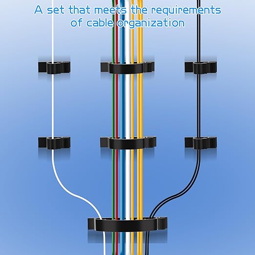 XHF 30pcs Adhesive Cable Wire Clips Kit Black, Outdoor Cable Management Wire Organizer Cord Holder for Under Desk, Car, Wall, TV PC Ethernet Cable