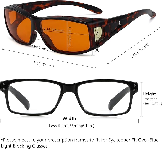 Eyekepper 100% Blue Light Reduction,Fitover Anti-Blue Blocking Computer Glasses Amber Lenses, Tortoise