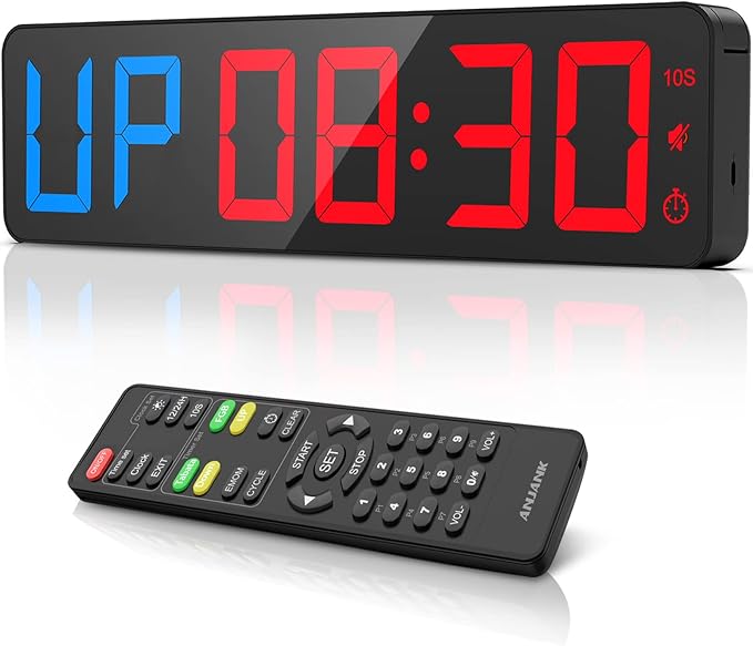 Gym Timer 15" Large LED Display Wall Clock | Gym Interval Workout | Count Down & Up | Stopwatch | Adjustable Buzzer Volume | Upgraded Remote | Digital Timer for Fitness Classroom Home Garage Outdoor