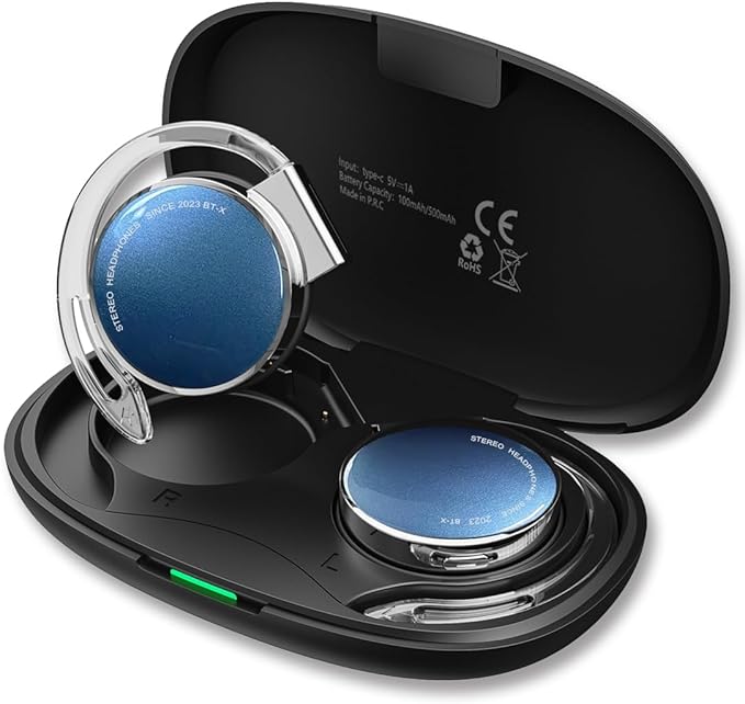 Open-Ear Headphones Bluetooth V5.3, On Ear Headphones Wireless with Earhooks, Ear Clip On Earphones, Sports Headset Bluetooth with 4 Microphones, Noise Cancelling/Long Battery Life