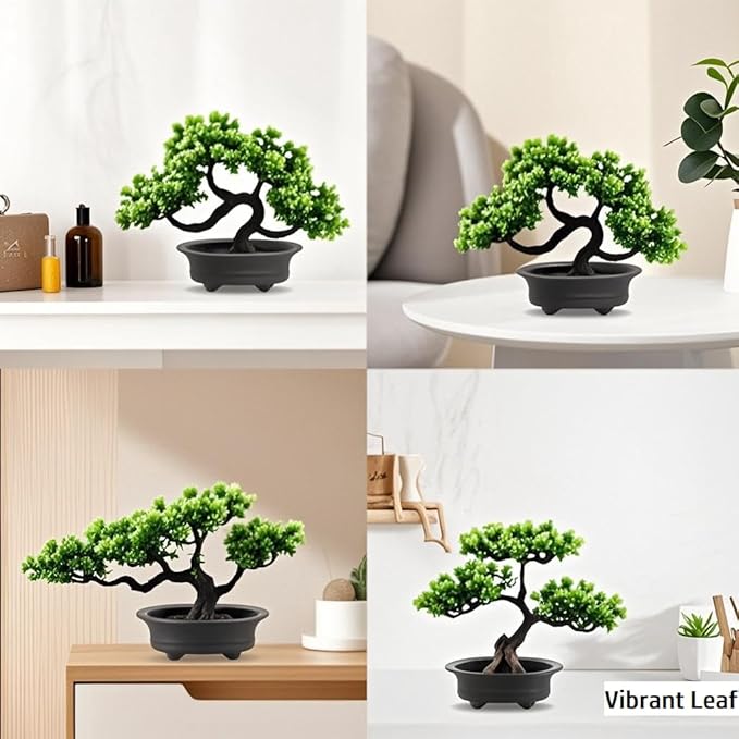 Artificial Bonsai Pine Tree Fake Desk Plants Commercial Reception Charm Adornment Home Decor Office Bookshelf Decor (Green)