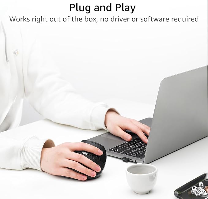 Rapoo EV250 Silent Vertical Ergonomic Mouse, 2.4G Wireless Optical Mouse, 800/1000/1200/1600 DPI, Quiet Clicks, 5 Buttons, Compatible with Windows/Mac OS/iPad OS, Laptop, PC - Black