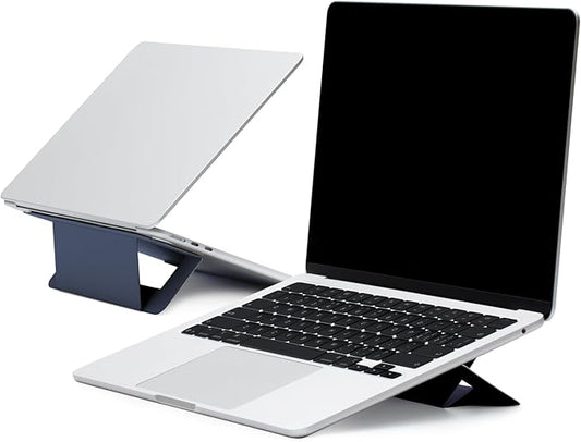 MOFT Laptop Stand for Desk, Adhesive Airflow Laptop Cooling Riser for Heat Dissipation with 2 Adjustable Viewing Angles, Foldable & Portable Computer Stand Compatible with Laptops 11"-16", Navy Blue
