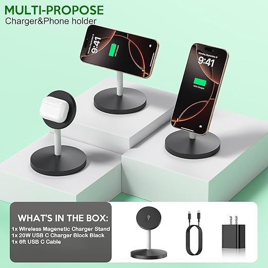 Magnetic Wireless Mag-Safe Charger Station,Long 6FT USB C Cable MagSafe, Stable Charger Stand Apple Magsafe Wireless Station/Pad Fast Charging for iPhone 16 Pro/16 Plus/16 Pro Max/15/14/13/12/AirPods