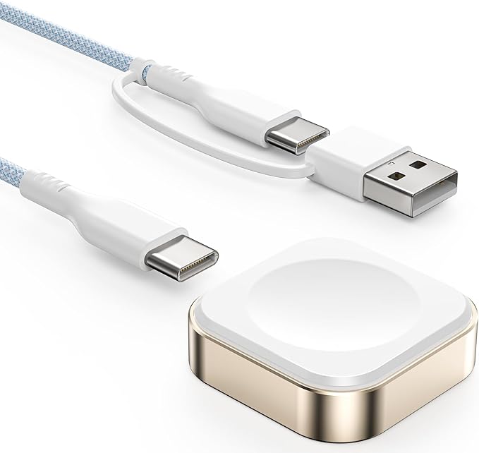 LVFAN Fast Charging USB C & USB A iWatch Charger Cable, Detachable Wireless Travel Charger for Apple Watch Series 10 9 8 7 6 5 4 3 SE Ultra 2, Nylon Braided Cord