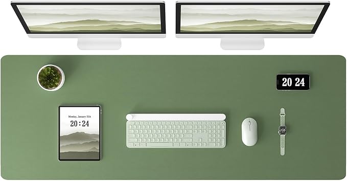 Aothia Leather Desk Pad Protector - Large Mouse Pad, Office Desk Mat, Non-Slip PU Leather Desk Blotter, Laptop Desk Pad, Waterproof Desk Writing Pad for Office and Home (Olive Green, 38" x 13.7")