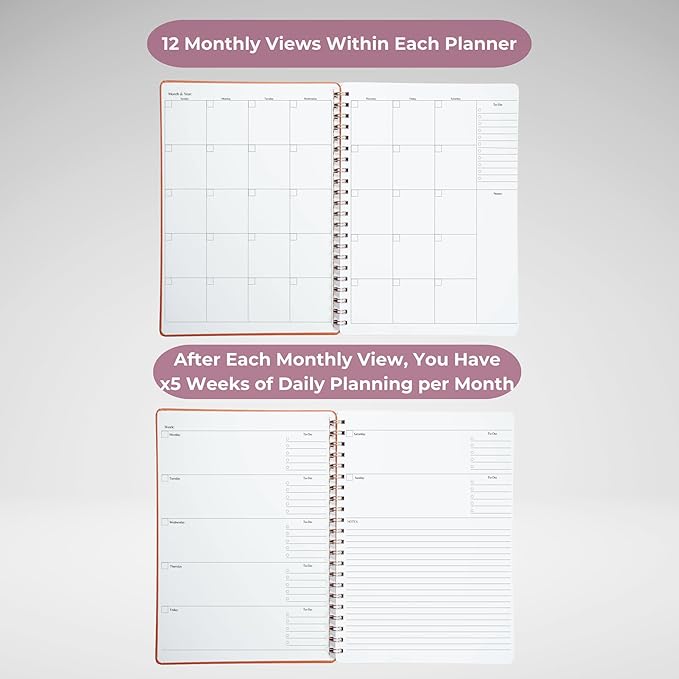| Ultimate Yearly, Daily, Weekly, Monthly Planner | 8.25" x 11.75" | To Do List Notebook for Work | Simple Design | Multiple Layouts | Academic Planner and Organizer Notebook (Navy, Yearly Planner - Portrait)