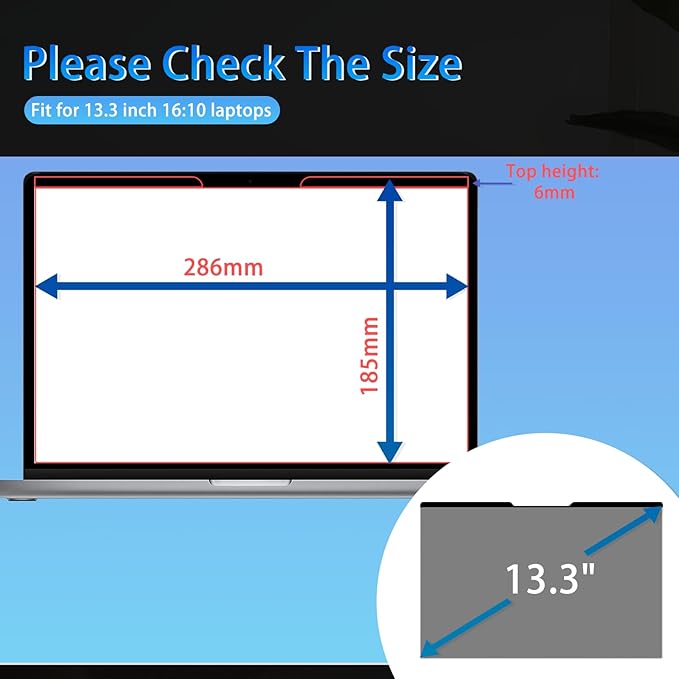 Magnetic Privacy Screen 13.3" 16:10 for Laptops - 2-Sided Removable Anti-Peeping/Anti-Glare, Blue Light Block, UV Protect, Reduce Strain, Fits Chromebook/Lenovo/HP/Dell/Acer/ASUS/XPS