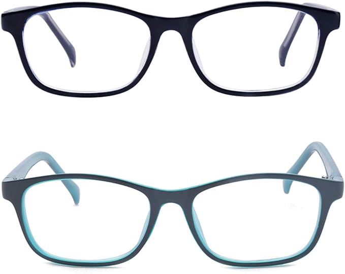 Outray Kids Anti Blue Light Glasses Classic Rectangle Eyewear Anti Harmful Blue Light/UV400 | Anti Glare (Set Blue+Black, 47)