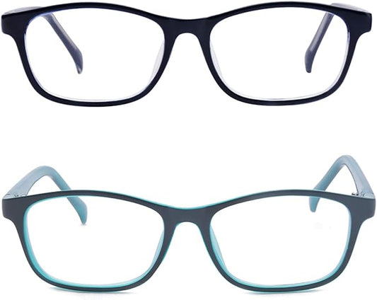 Outray Kids Anti Blue Light Glasses Classic Rectangle Eyewear Anti Harmful Blue Light/UV400 | Anti Glare (Set Blue+Black, 47)