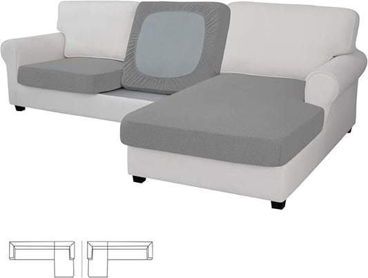 Easy-Going Stretch 3 Pieces Couch Cushion Covers for Sectional Sofa Left/Right L Shape Chaise Lounge Sofa Seat slipcover Anti-Slip Sofa Cover Soft (2 Seater + 1 Chaise, Light Gray)