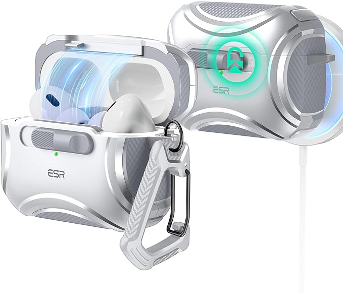 ESR for AirPods Pro 2 Case (2023/2022/2019, 2nd/1st Gen), Compatible with AirPods Pro 2nd Generation (USB-C/Lightning Cable), Effortless MagSafe, Drop-Proof Lock, Easy Open, Cyber Series,Silver Grey