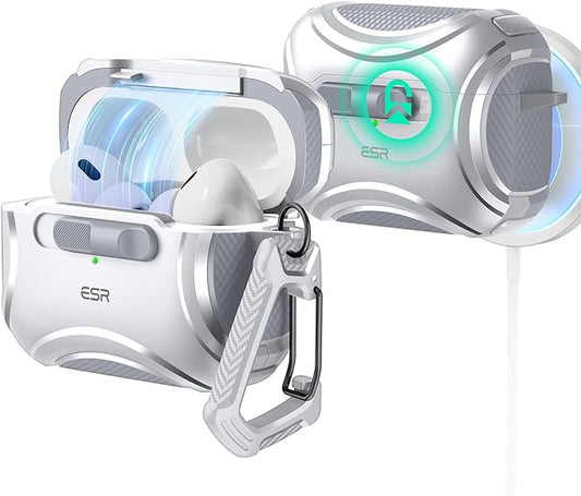 ESR for AirPods Pro 2 Case (2023/2022/2019, 2nd/1st Gen), Compatible with AirPods Pro 2nd Generation (USB-C/Lightning Cable), Effortless MagSafe, Drop-Proof Lock, Easy Open, Cyber Series,Silver Grey