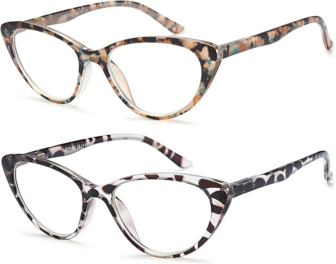 EYEURL Cat Eye Reading Glasses for Women -2 Pack of Blue Light Blocking Readers Spring Hinge Computer Eyeglass with Tortoise/Champagne Pattern Design Readers for women +2.75