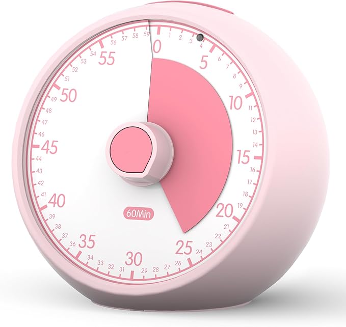 Visual Timer 60-Minute, Kids Timer for Homeschool Desk, Time Management Tools with Silent Operation, Timer for Kitchen Office Classroom(Pink)