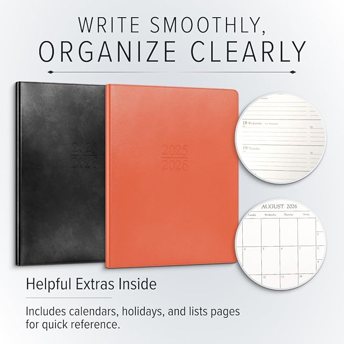 Gallery Leather Academic Planner 2025-2026, Teacher and Student Weekly Monthly Planner, Elegantly Bound Calendar with Gold-Gilded Page Edges, 18 Months - Acadia Plum - 9x7"