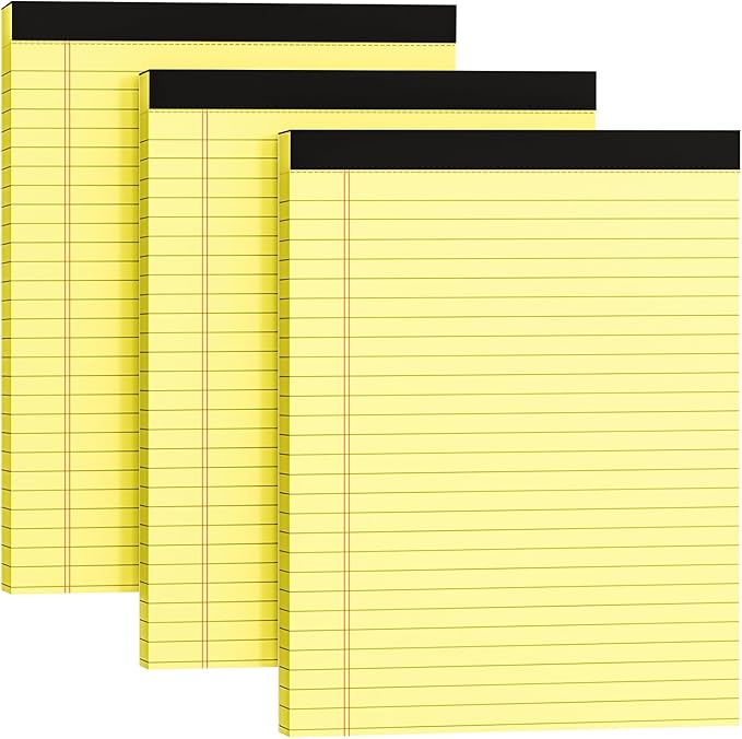 Legal Pads 8.5 x 11, 3 Pack Yellow Note Pads 8.5 x 11 Writing Pads, Wide Ruled Legal Notepads, Lined Pads of Paper Yellow Paper Pads, 30 Sheets Per Notepad for School, Home, Office, Business