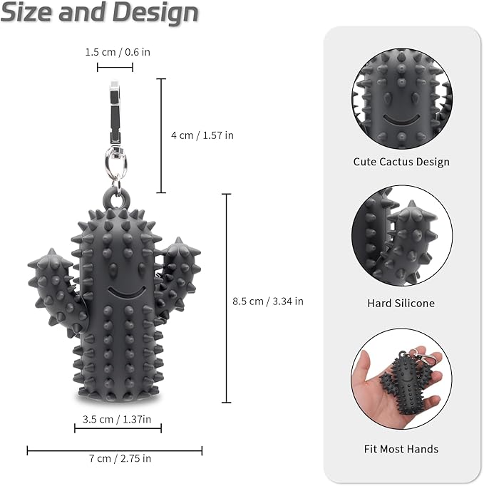 Little Ouchies Pain Fidget，Silicone Cactus Stim Tools for Adults, Sensory Pain Stim Fidget Toy , Spiky Grippy Stim Keychain, Anxiety Relief Items Fidget, Fun Gift for Friends and Family (Darkgrey)