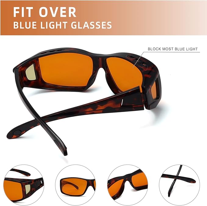 Eyekepper 100% Blue Light Reduction,Fitover Anti-Blue Blocking Computer Glasses Amber Lenses, Tortoise