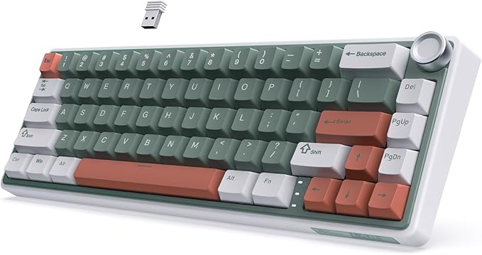 RK ROYAL KLUDGE R65 Wireless Mechanical Keyboard with Volume Knob, Tri-Mode 2.4G/USB-C/BT Gasket Mounted 60% Gaming Keyboard with 66Keys, PBT Keycaps, QMK/VIA, Hot Swappable Cream Switch, Clay Green