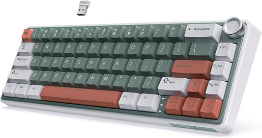 RK ROYAL KLUDGE R65 Wireless Mechanical Keyboard with Volume Knob, Tri-Mode 2.4G/USB-C/BT Gasket Mounted 60% Gaming Keyboard with 66Keys, PBT Keycaps, QMK/VIA, Hot Swappable Cream Switch, Clay Green