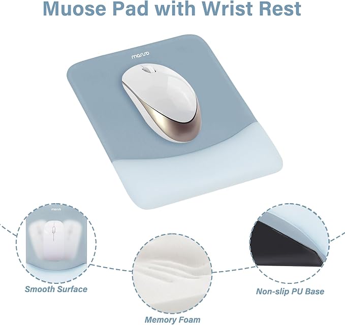 MOSISO Wrist Rest Support for Mouse Pad&Keyboard Set, Rectangular Ergonomic Mousepad Non-Slip Base Home/Office Pain Relief&Easy Typing Pad with Neoprene Cloth&Raised Curved Memory Foam, Aquamarine