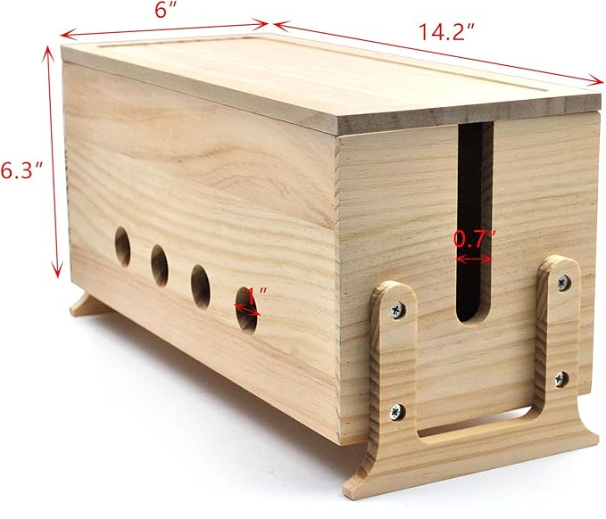 Large Cable Management Box, Wood Cord Hider Box & Organizer for Power Strip Hider Cable Storage for Office, TV Wires, Desk Cord Organizer, 14.2" x 6" x 6.3", Natural, Wood