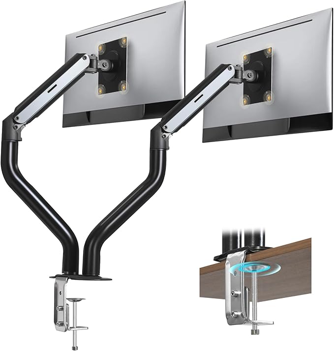 NicBex Dual Monitor Arms, 17-32 inch Monitor Stand for 2 Computer Screens, VESA Mount with 75/100 mm, Each Arm Supports Up to 20.94 lbs, Double Monitors Gas Spring Arm Desk Mount - Black