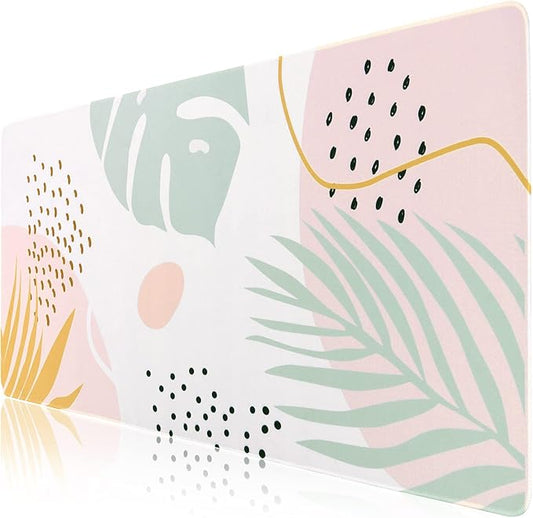 iCasso Desk Pad,Extended Gaming Mouse Pad (35.4x15.7 in), Large Non-Slip Rubber Base Mousepad with Stitched Edges, Waterproof Keyboard Mouse Mat Desk Pad for Work, Office, Home (Morandi)