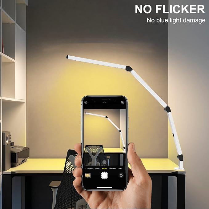 LED Desk Lamp with Clamp, Dual Light Table Lamp with Adjustable Swing Arm, Eye-Care 4 CCT Modes & 5 Brightness Levels Clip-on Architect Modern Desk Light for Home Office Crafting Sewing