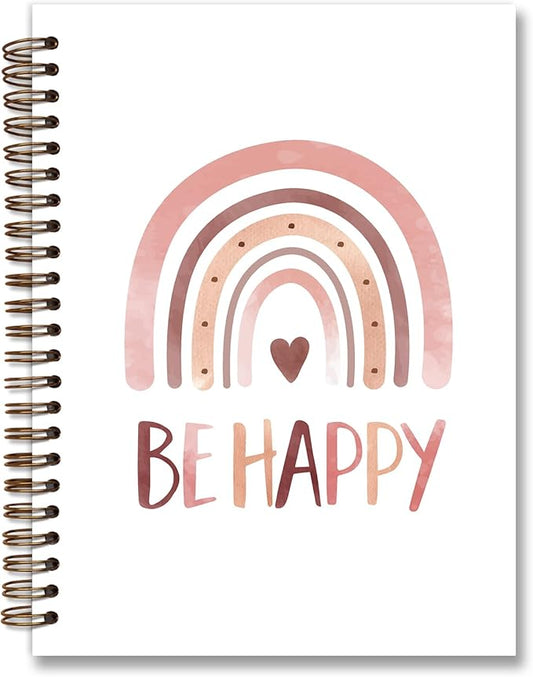 Be Happy Motivational Notebook,Boho Rainbow Notebook Journal,Inspirational Motivational Gifts for Women,Positive Affirmation Gifts Preppy Notebook,Boho Office Supplies,Spiral Notebook 5.5x8.3
