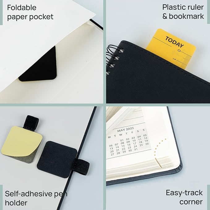 POPRUN Planner 2025-2026 (Large - 8.5'' x 10.5'') Academic Weekly Calendar (July 2025 - June 2026) with Hourly Time Slots, Monthly Tabs, 100GSM Thick Papers, Spiral Leather Cover - Pacific Green