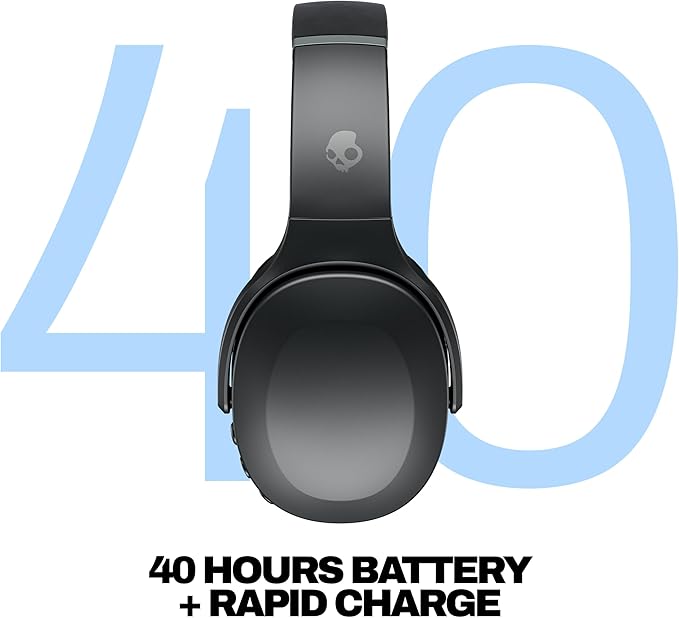 Skullcandy Crusher Evo Over-Ear Wireless Headphones with Sensory Bass, 40 Hr Battery, Microphone, Works with iPhone Android and Bluetooth Devices, Asphalt
