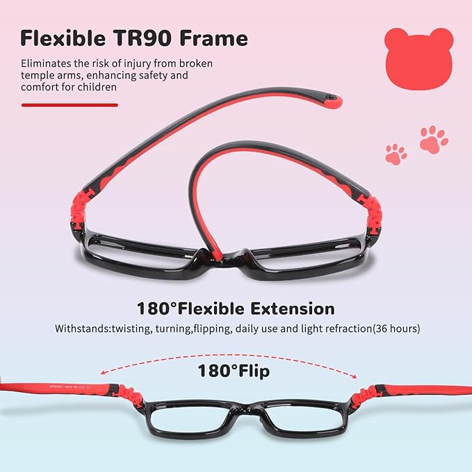 BiBiBear Toddler/Kids/Teens Glasses - Unbreakable TR90 Frame, 180° Flexible, Lightweight & Safe Glasses for Kids Age 2-15