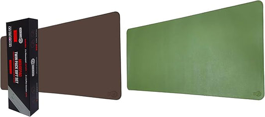 PU Leather Desk Mat| Premium Mouse Pad with Bonus Coaster | Stylish, Durable, Waterproof Mouse Pad for Office & Home (Brown+Green, XXL -PU Twin Set)