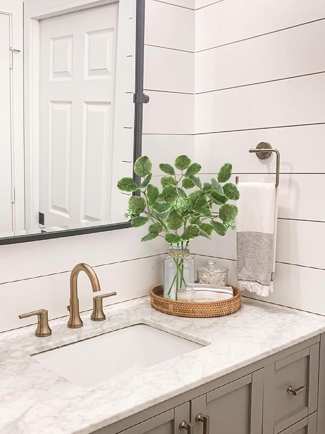 Fake Plants Eucalyptus Stems in Glass Vase with Faux Water, Artificial Plants Eucalyptus Leaves for Shelf Desk Bathroom Farmhouse Coffee Table Home Decor