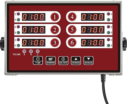 Kitchen Timers for Cooking – 6 Channel Commercial Kitchen Timer Restaurant Kitchen Supplies – Stainless Steel LED Technology Kitchen Timer Digital – Reminder Function, Loud Alarm, Red