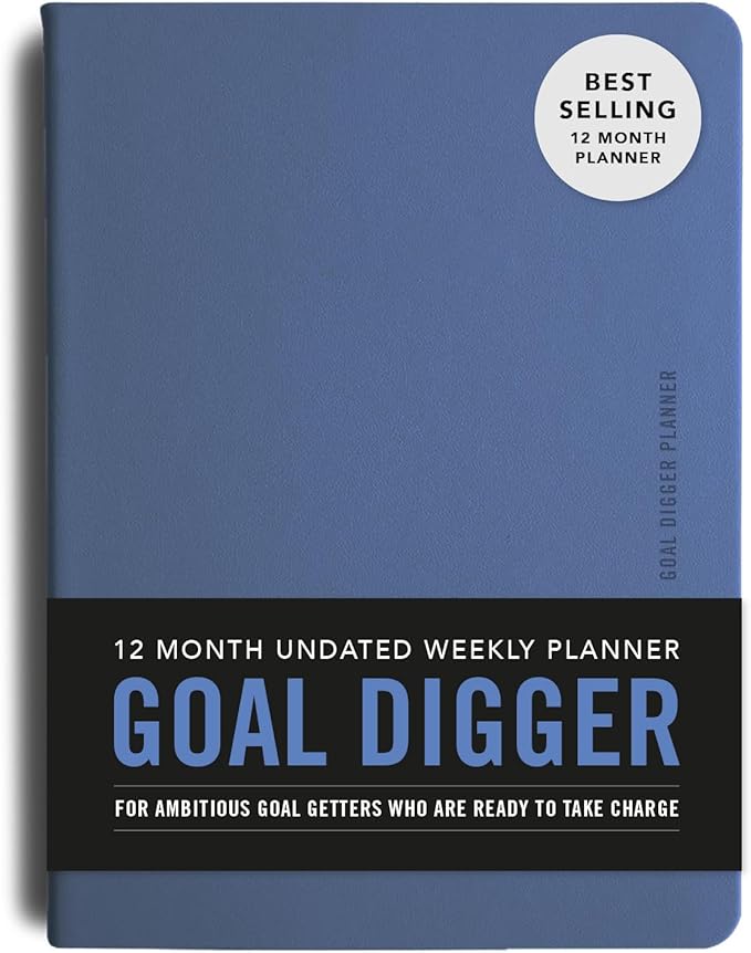Mi Goals Undated 12 Month Goal Digger Weekly Planner - Reinforce Positive Habits, Practice Gratitude and Encourage Mindfulness - 280 Page Undated Planner and Journal, Blue B5 (‎6.9 x 9.8 Inches)