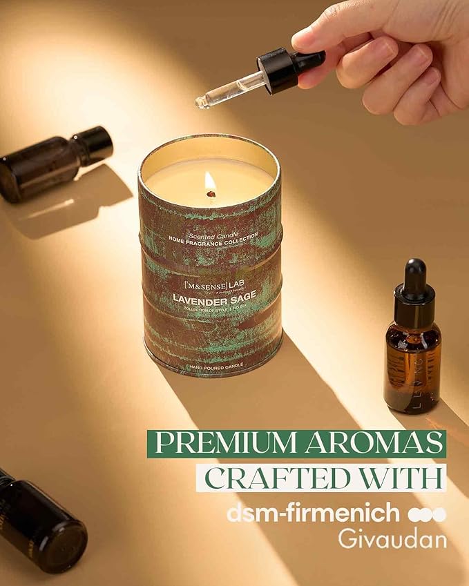 M&SENSE Lavender Sage Scented Candles Natural Non Toxic, Aromatherapy Candle for Stress Relief Meditation Relaxing, Housewarming Gifts for Women Men, 11.3oz 70 Hour Long Burning