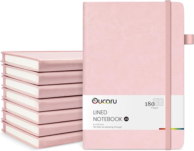 Oucaru Lined Journal Notebook, 8 Pack, 180 Pages, A5 Journals for Writing, 100 GSM Thick Paper, Small Notebooks Daily Journal for Women Men Work, Business, School, Travel Supplies