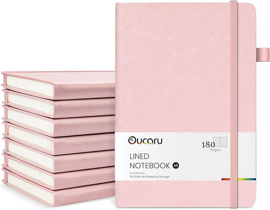 Oucaru Lined Journal Notebook, 8 Pack, 180 Pages, A5 Journals for Writing, 100 GSM Thick Paper, Small Notebooks Daily Journal for Women Men Work, Business, School, Travel Supplies