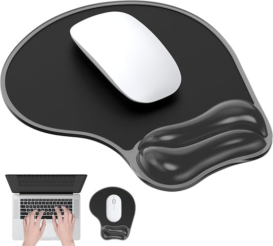 Mouse Pad with Wrist Rest, Ergonomic Mouse pad Gel Comfortable Computer Wrist Support for Laptop, Pain Relief Mousepad with Non-Slip PU Base for Office & Home Black