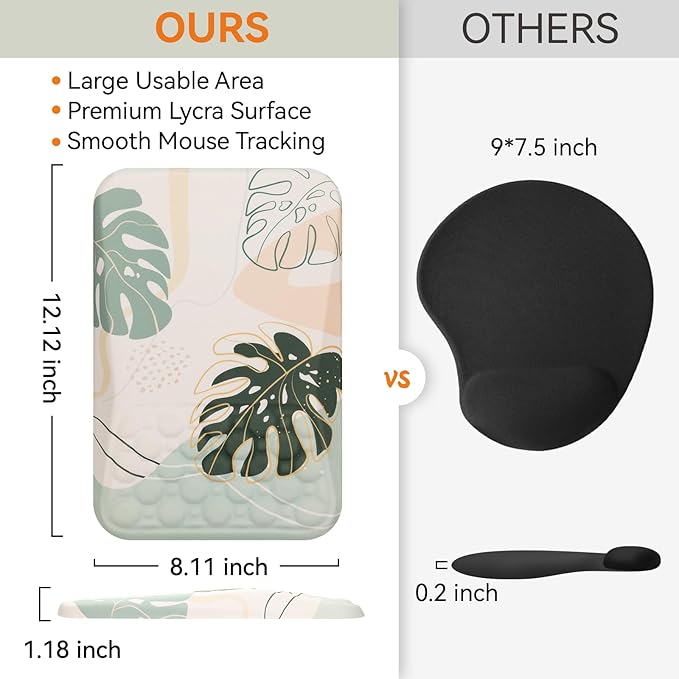 Ospelelf Mousepad with Wrist Support Ergonomic Office Gaming Memory Foam Mouse Pad Wrist Rest Cute Green Palm Leaves Hawaii Theme