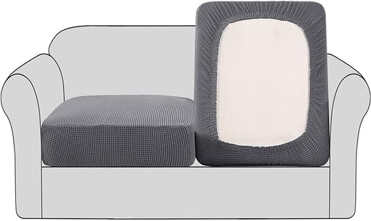 H.VERSAILTEX High Stretch Individual Seat Cushion Covers Sofa Slipcovers Couch Cushion Covers Sofa Covers Featuring Jacquard Textured Twill Fabric (2 Pack for 2 Cushion Loveseat, Grey, One)