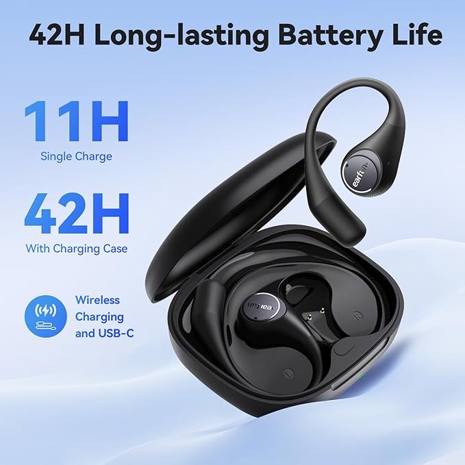 EarFun OpenJump Open Ear Headphones, Wireless Earbuds with Ergonomic Earhook, Hi-Res Sound, LDAC, 4 Mics ENC Call, 42H Playtime, Multipoint Connection, IPX7 Waterproof, Snug Fit for Workout, Running