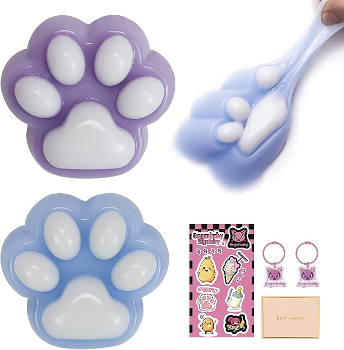 Taba Squishy Paw, Cat Paw Squeeze Toys, Cute Kawaii FuFu Squishies, Sticky Squishy Cat Paw Fur Ball, Kitty Paw Stress Relieving Fur Toys, YoYo Funny Fidget Toys for Gift, Kids-Purple&Blue