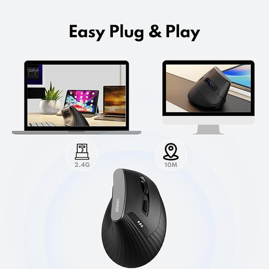 Ergonomic Wireless Mouse,Vertical Mouse,4 Level DPI,2.4GHz USB Receiver,Ergonomic Design for Comfort and Reduced Wrist Strain Ideal for Computer, Laptop, PC and Desktop (Black)