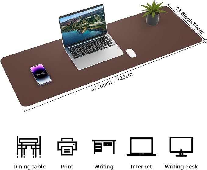Leather Desk pad Protector, Large Desk mat with Natural Cork & PU Leather,Mouse pad,Non-Slip Office Desk Mat,Waterproof Desk Writing Pad for Office and Home (47in*23.7in,Coffee)
