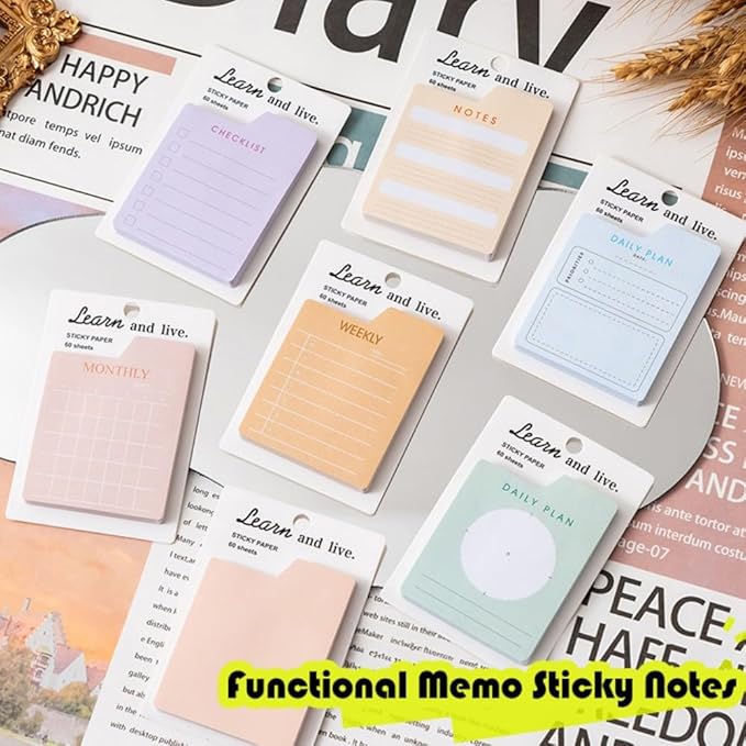8 Planner Sticky Note Pads Set – Sticky Note Pads, 60 Sheets/pad, for Daily Weekly Monthly Planning to Do List Note Book